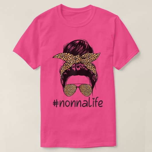 Womens nonnalife Life Messy Bun mit Leopard nonna T-Shirt (Design vorne)