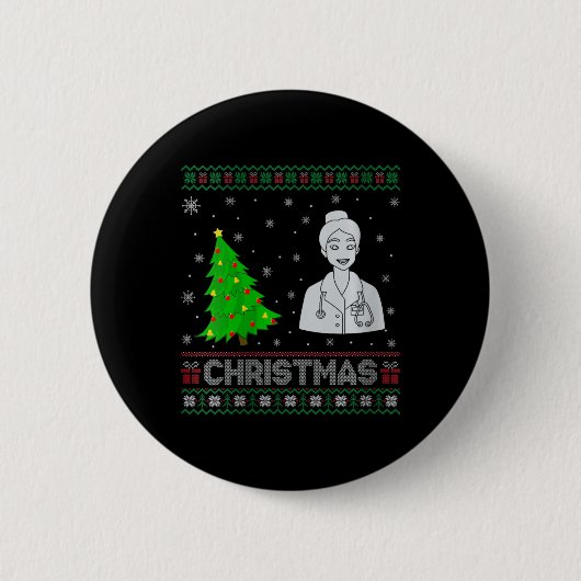 Womens Nurse Practitioner Xmas Tree Lighting Ugly Button (Vorderseite)