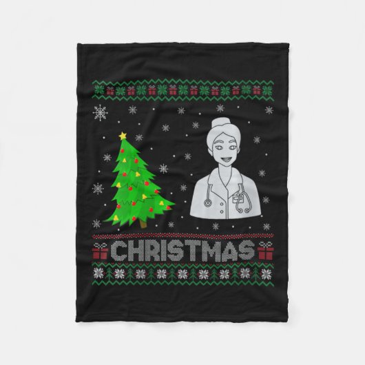 Womens Nurse Practitioner Xmas Tree Lighting Ugly Fleecedecke (Vorderseite)
