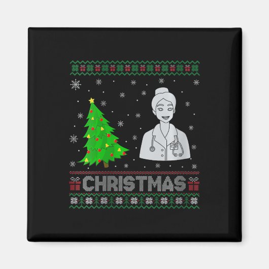Womens Nurse Practitioner Xmas Tree Lighting Ugly Magnet (Vorne)