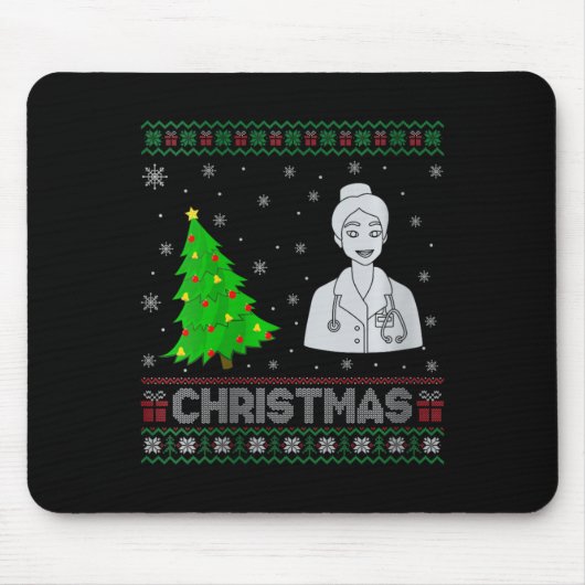 Womens Nurse Practitioner Xmas Tree Lighting Ugly Mousepad (Vorne)