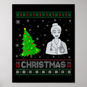 Womens Nurse Practitioner Xmas Tree Lighting Ugly Poster