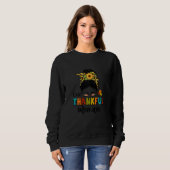 Womens One Thankful Memaw Leopard Messy Bun Fall T Sweatshirt (Vorne ganz)