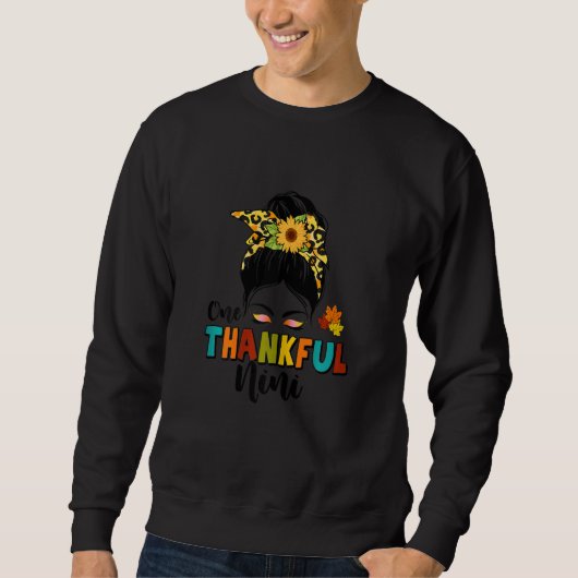 Womens One Thankful Nini Leopard Messy Bun Fall Th Sweatshirt (Vorderseite)