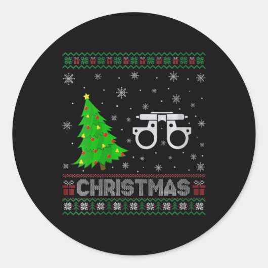 Womens Optometrie Xmas Tree Lighting Ugly Weihnach Runder Aufkleber (Vorderseite)