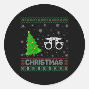 Womens Optometrie Xmas Tree Lighting Ugly Weihnach Runder Aufkleber