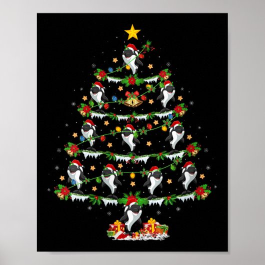 Womens Orca Christmas Tree Lights Funny Sea Animal Poster (Vorne)