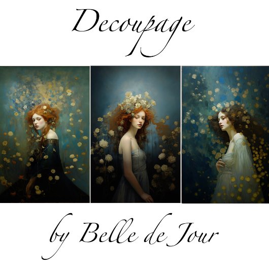 Women's paintings with gold accents decoupage  geschenkpapier set