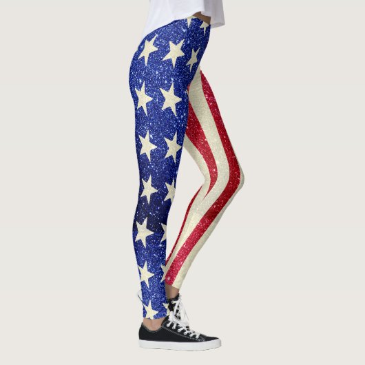 Women's Patriotic Leggings, American Flag Glitter Leggings (Rechts)