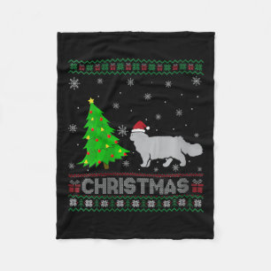 Womens Persian Cat Xmas Tree Lighting Ugly Christm Fleecedecke