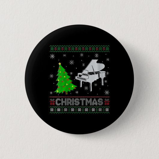 Womens Piano Xmas Tree Lighting Ugly Weihnachtssch Button (Vorderseite)
