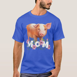 Womens Pig Mom Cute Young Pig Motive  T-Shirt