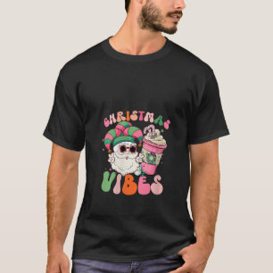 Womens Pink Christmas Vibes Santa Elf Hat Kaffee I T-Shirt