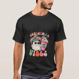 Womens Pink Christmas Vibes Santa Elf Hat Kaffee I T-Shirt