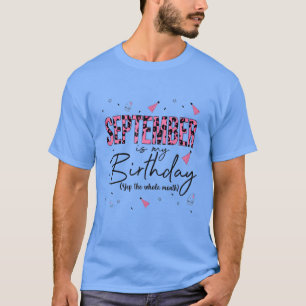 Womens Pink Leopard September ist mein Geburtstag T-Shirt