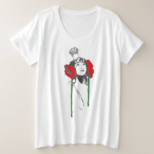Women's Plus Art Nouveau Red Poppies Ozma of Oz Große Größe T-Shirt (Design vorne)