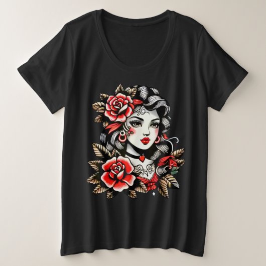 Women's Plus Size Lady with Roses T-Shirt (Design vorne)