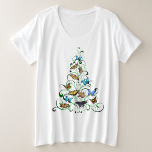 Womens Plus T-Shirt Butterfly Weihnachtsbaum