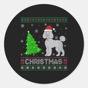 Womens Poodle Dog Xmas Tree Lighting Ugly Christma Runder Aufkleber