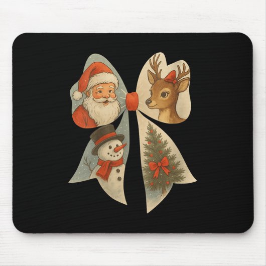 Womens Preppy Christmas Coquette Bow Reindeer Snow Mousepad (Vorne)