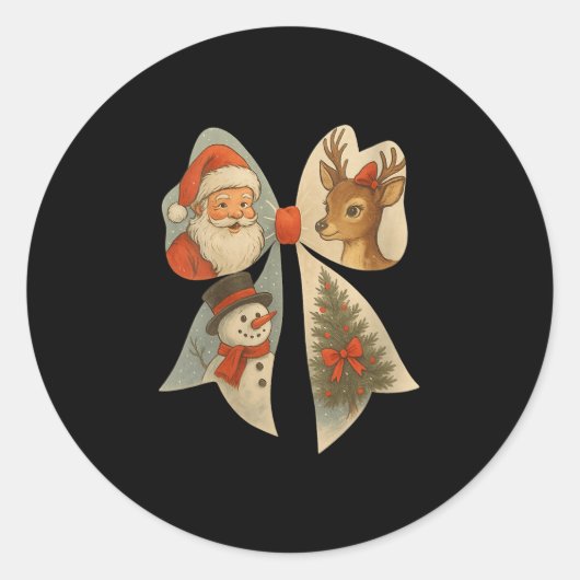 Womens Preppy Christmas Coquette Bow Reindeer Snow Runder Aufkleber (Vorderseite)