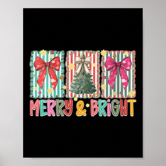 Womens Preppy Coquette Bow Christmas Tree Merry An Poster (Vorne)