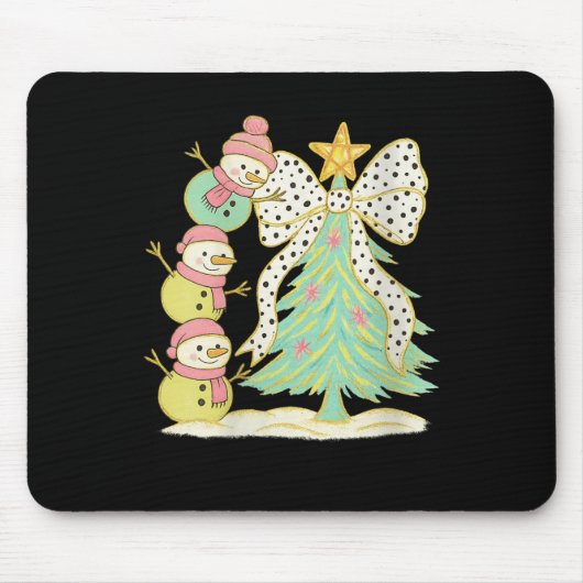 Womens Preppy Coquette Christmas Snowm 2025 Funny  Mousepad (Vorne)