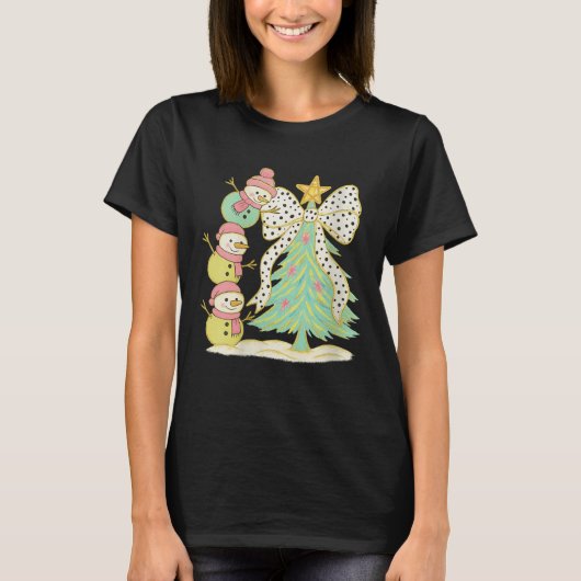 Womens Preppy Coquette Christmas Snowm 2025 Funny T-Shirt (Vorderseite)