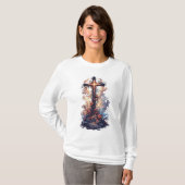 Women's Pretty Christian Cross Long Sleeve Tee (Vorne ganz)