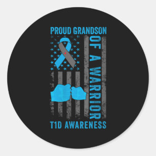Womens Proud Grandson eines T1d Kriegers Typ 1 Dia Runder Aufkleber