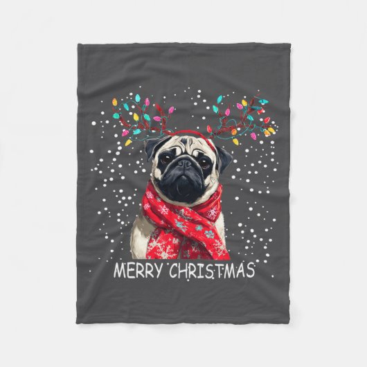 Womens Pug Dog Xmas Santa Hat F Christma Long Slee Fleecedecke (Vorderseite)