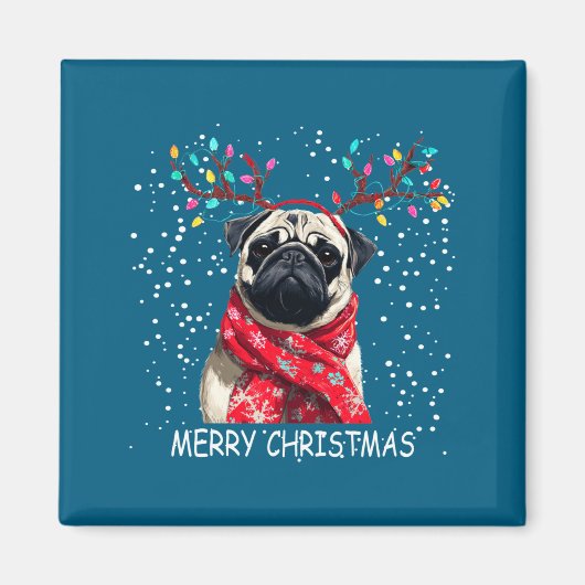 Womens Pug Dog Xmas Santa Hat F Christma Long Slee Magnet (Vorne)