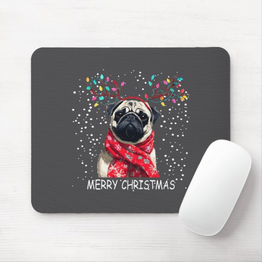 Womens Pug Dog Xmas Santa Hat F Christma Long Slee Mousepad (Mit Mouse)
