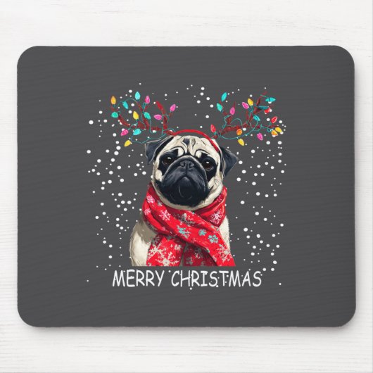 Womens Pug Dog Xmas Santa Hat F Christma Long Slee Mousepad (Vorne)