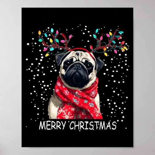 Womens Pug Dog Xmas Santa Hat F Christma Long Slee Poster (Vorne)
