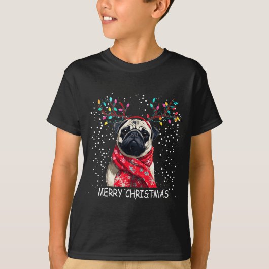 Womens Pug Dog Xmas Santa Hat F Christma Long Slee T-Shirt (Vorderseite)