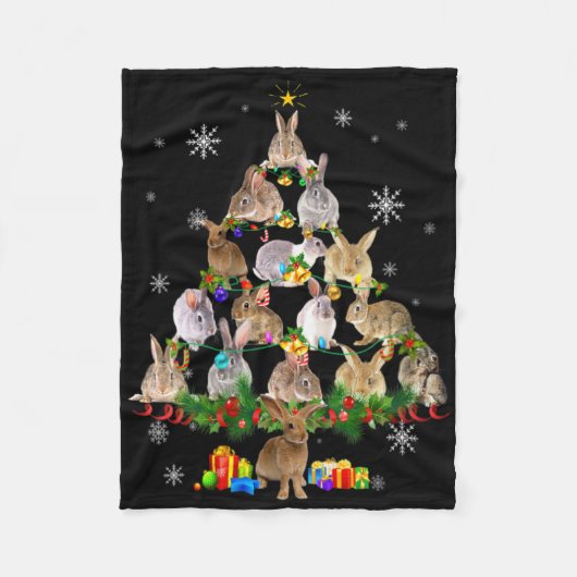 Womens Rabbit Christmas Tree Snow Funny Rabbit Xma Fleecedecke (Vorderseite)