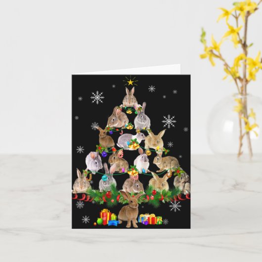 Womens Rabbit Christmas Tree Snow Funny Rabbit Xma Karte (Gelbe Blume)