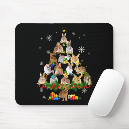 Womens Rabbit Christmas Tree Snow Funny Rabbit Xma Mousepad (Mit Mouse)
