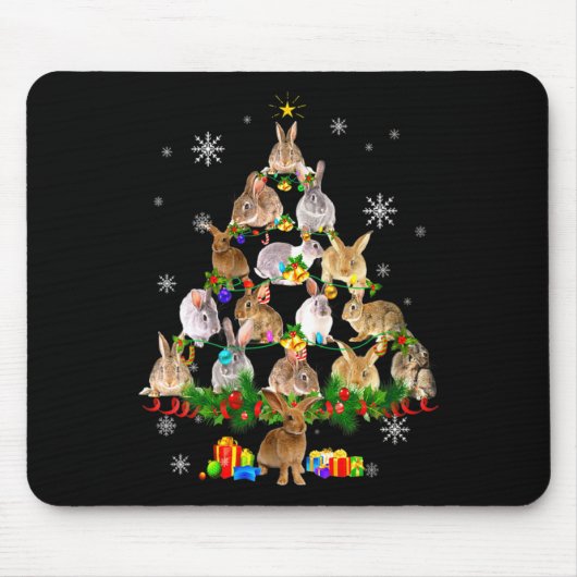 Womens Rabbit Christmas Tree Snow Funny Rabbit Xma Mousepad (Vorne)