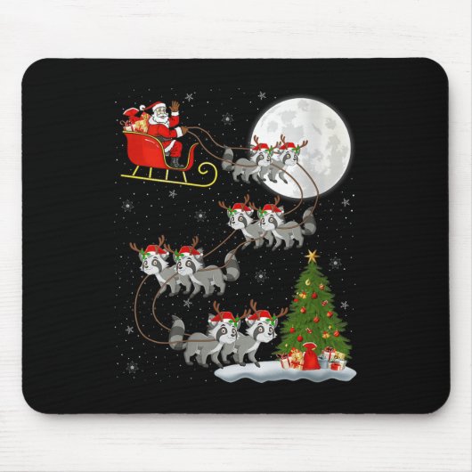 Womens Raccoon Santa Sleigh Flying Funny Magical C Mousepad (Vorne)