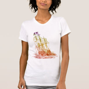 Womens Rainbow Pirate Ship T - Shirt