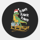 Womens Rawr Rawr Rawr Funny Christmas Dino Sleigh Runder Aufkleber (Vorderseite)