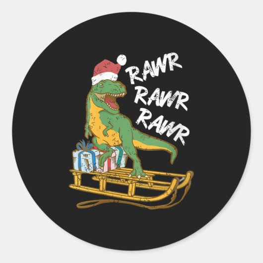 Womens Rawr Rawr Rawr Funny Christmas Dino Sleigh Runder Aufkleber (Vorderseite)