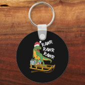 Womens Rawr Rawr Rawr Funny Christmas Dino Sleigh Schlüsselanhänger (Vorderseite)