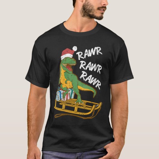 Womens Rawr Rawr Rawr Funny Christmas Dino Sleigh T-Shirt (Vorderseite)