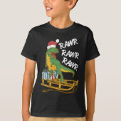 Womens Rawr Rawr Rawr Funny Christmas Dino Sleigh T-Shirt (Vorderseite)