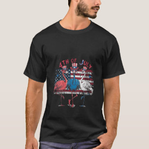 Womens Red White Flamingo Feuerwerk 4. Ju T-Shirt