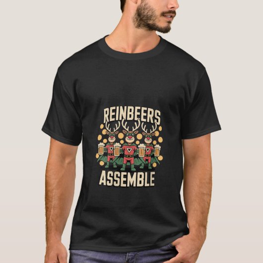 Womens Reinbeers Assemble Funny Drinking Reindeer T-Shirt (Vorderseite)