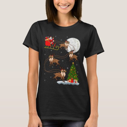 Womens Reindeer Santa Sleigh Flying Funny Magical  T-Shirt (Vorderseite)